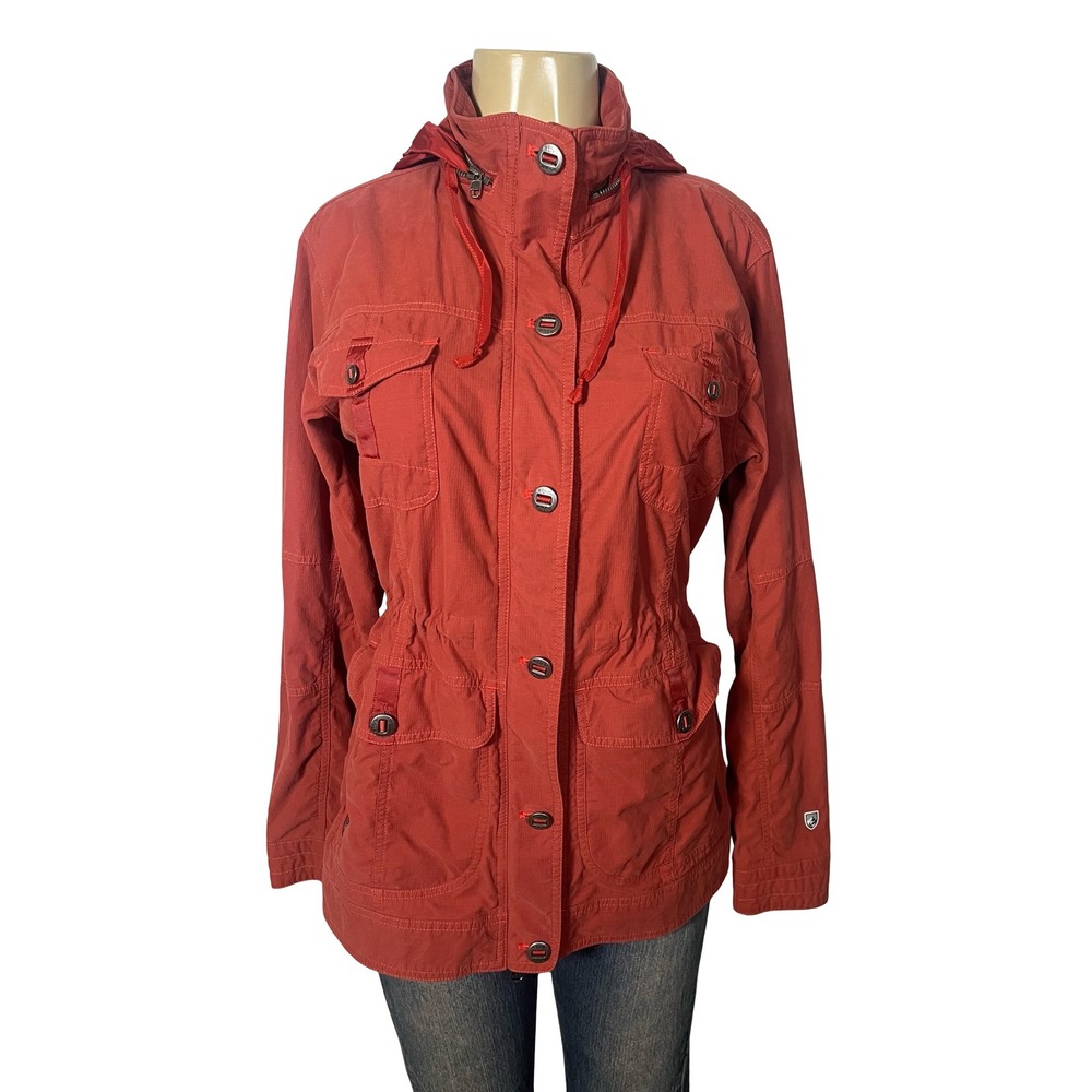 Kuhl Rekon Jacket Full Zip Hooded Utility Moisture-Wick Hiking Orange Medium